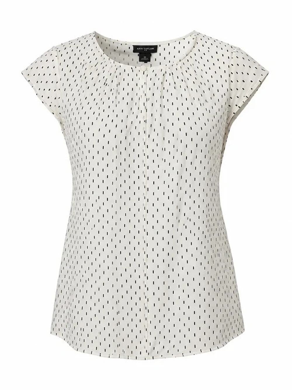 Ann Taylor White Polka Dot Blouse Size M Minimal Chic Work Office Top